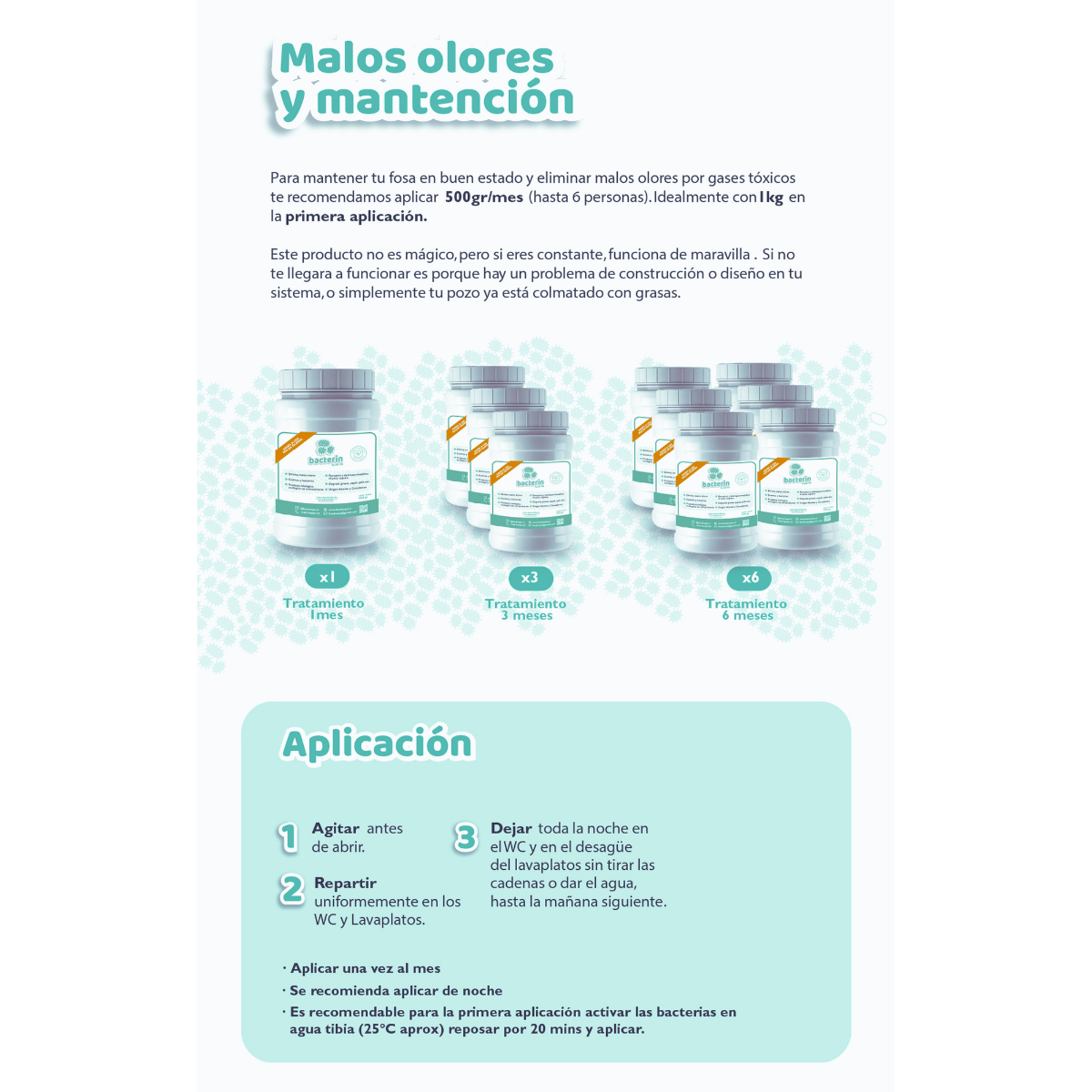 Tratamiento de Bacterias y Enzimas Fosa Séptica para 3 Meses